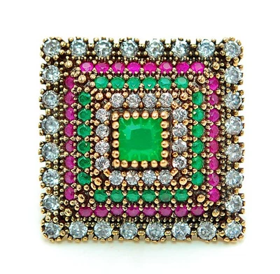 Anillo de plata de ley 925 con esmeralda tratada estilo Imperio Otomano de 4 quilates talla 7,5 TT1 Foto 1 de 4