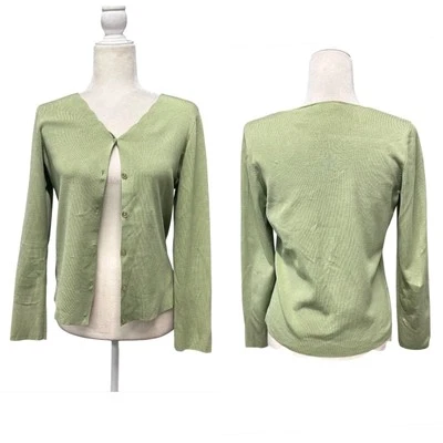 Womens Cardigan Top Sweater Size S Silk Blend Kelly Green 90s Y2K Style Grandma - Image 1 of 4