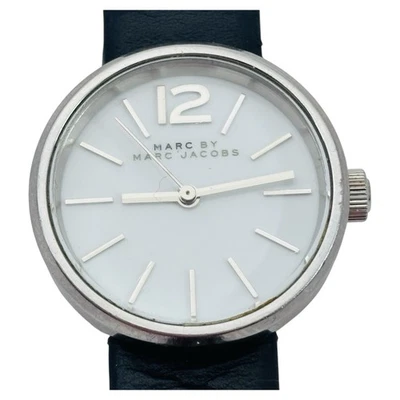 Damas Cuero Negro Esfera Blanca Marc by Marc Jacobs Batería Nueva Foto 1 de 4