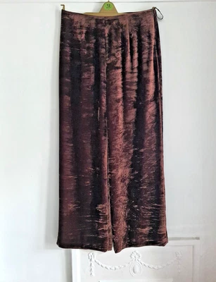 Louise Kennedy Brown Silk Velvet Trousers, UK Size 10 Wide Leg Ireland - Image 1 of 4