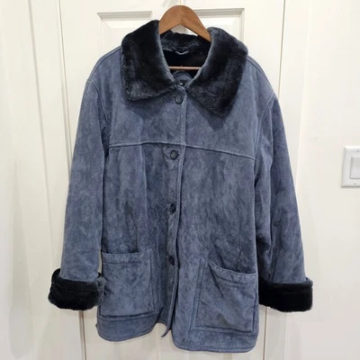 Dennis Basso искусственной замши меха отделки пальто 1 X синий зимние теплые - Изображение 1 из 4