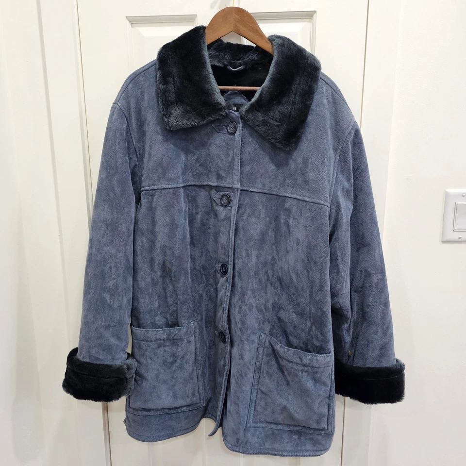 Casaco Dennis Basso acabamento de pele de camurça sintética 1X azul inverno quente - Imagem 1 de 4