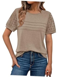 Women's Short Sleeve Shirts Dressy Lace Summer Tops 2025 Spring Trendy Casual - Picture 1 of 6