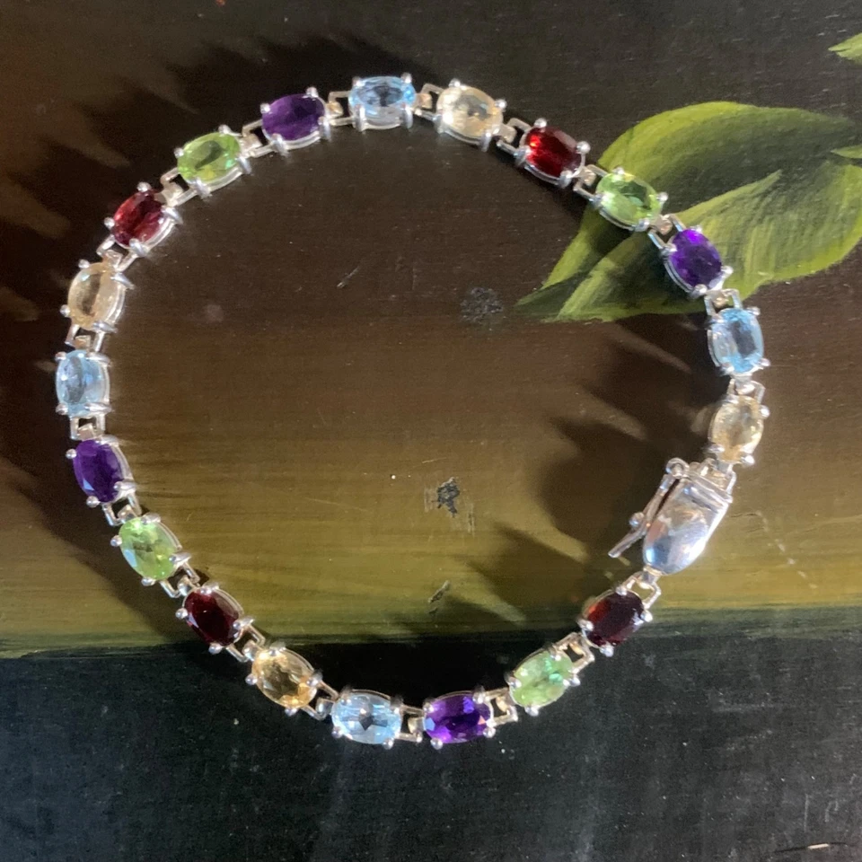 Vintage Designer Ross Simons Tennis Bracelet Gemstone Sterling Silver Size 7 - Image 1 of 4