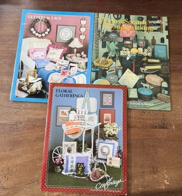 Lot of 3 Vintage Cross Stitch Pattern Booklets Floral Cottagecore Farm 68 - Image 1 of 4