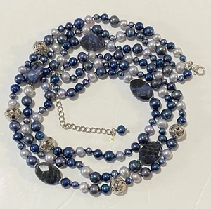Lucas Lameth 925 Sterling Silber 3 Strang Sodalith & blaue Perlenkette - Bild 1 von 13