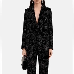 The Kooples Blazer Jacke schwarz Samt Blumen bestickt Damen FR 40 US 8 - Bild 1 von 13