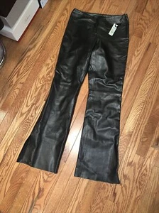 Vtg Cache Black Leather Pants size 6 NWT Side Slits - Picture 1 of 9