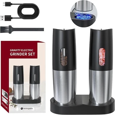 Electric Salt and Pepper Grinder Set Rechargeable Base Automatic Gravity Grinder - Image 1 of 4
