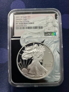 2021-W American Silver Eagle T-1 Heraldic Eagle NGC PF70 FDI - Lady Liberty Core - Picture 1 of 3
