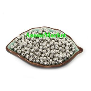 50 x silver beads jewellery making bracelet necklace acrylic plastic metal 8mm
