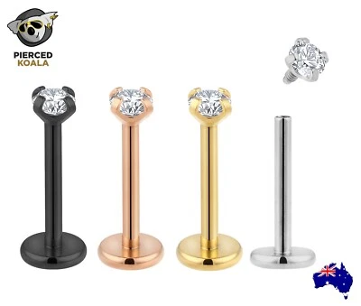 Pendiente Labret Labio Nariz 2 Piezas Titanio Roscado Internamente Dorado Rosa Negro Foto 1 de 4