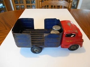 Vintage 1951-1953 Structo Barrel Truck, #811, Wind-Up, Red & Blue, 12.75", Used - Picture 1 of 12