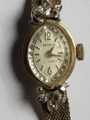 Vintage Benrus 21 Joias Relógio de Pulso Feminino Corrida Extravagante Cristal Bela Pulseira - Imagem 1 de 4