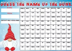 Guess The Name of GONK SCRATCHCARD Christmas Fair Game 100 squares elf party - Picture 1 of 2