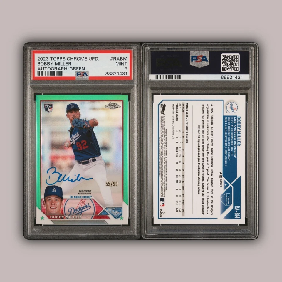 2023 Topps Chrome Update #RA-BM BOBBY MILLER RC Green Refractor /99 Auto - PSA 9 - Image 1 of 1