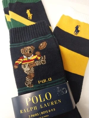  Calcetines Big Boys 8-9.5 Ralph Lauren POLO BEAR Talla Zapato 13-3 Fútbol Rugby 3 Pares Foto 1 de 4