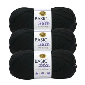 (3 Pack) Lion Brand Yarn 202-153 Basic Stitch Anti Pilling Yarn, Black - Picture 1 of 4