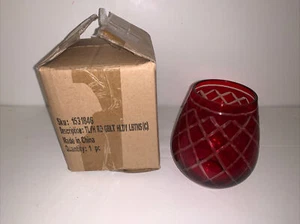 YANKEE CANDLE "Holiday Libations" Goblet Tealight Candle Holder RED Etched Glass - Picture 1 of 7