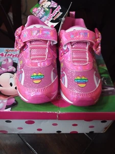 Disney Minnie Mouse Toddler Girls Sneakers Size 9-10 Pink Silver Light up Shoes - Picture 1 of 5
