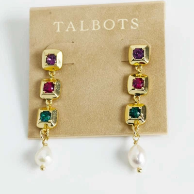 New Talbots Crystal Pearl Drop Earrings Chic Women Party Vacation Jewelry Gift - Image 1 of 4