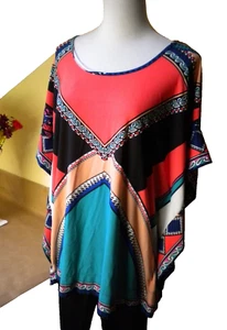 N Y Collection Tunic Top, Mult-Color Poly Blend C-Casual Butterfly Sleeve  Sz M - Picture 1 of 6
