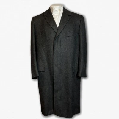 VTG Hickey Freeman Concealed Buttons British Fabric Tweed Top Coat Sz 39 R Black - Image 1 of 4