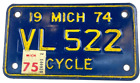 Vintage 1974 75 Michigan Motorcycle License Plate Man Cave Wall Decor Collectors