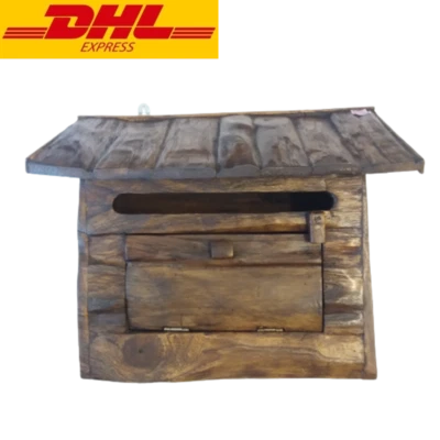 11.5"Tall Handmade Wooden Mailbox Teak Wood Rustic Vintage Style Home Decor Gift - Image 1 of 4