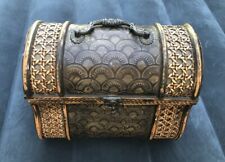 Vintage Wood Brass Sewing Box/Chest with Textured Weave Design (10" x 9" x 7")