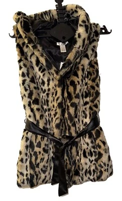 Chaleco de piel sintética estampado de leopardo cinturón de cuero sintético con capucha forro satinado talla M WD NY Foto 1 de 4