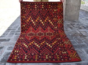 1960s Collectors Antique Turkmen Rug 3x5 Red Geometric Tribal Wool Area Carpet - Picture 1 of 10