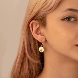 925 Sterling Silver Flower Disc Dangle Dainty Women Earrings - Picture 1 of 4