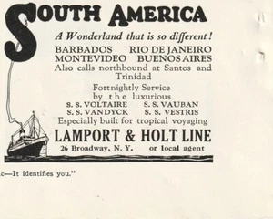 1927 printed ad South America Lamport and Holt Lane 26 Broadway New York agent - Picture 1 of 4