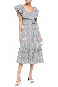 RRP€595 TORY BURCH Knee Length Dress US4 UK8 IT40 S Lined Slit Striped - Picture 1 of 5