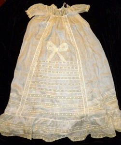 Antique 39" Silk & Lace Baby Christening Dress for Large Doll Dress - Picture 1 of 4