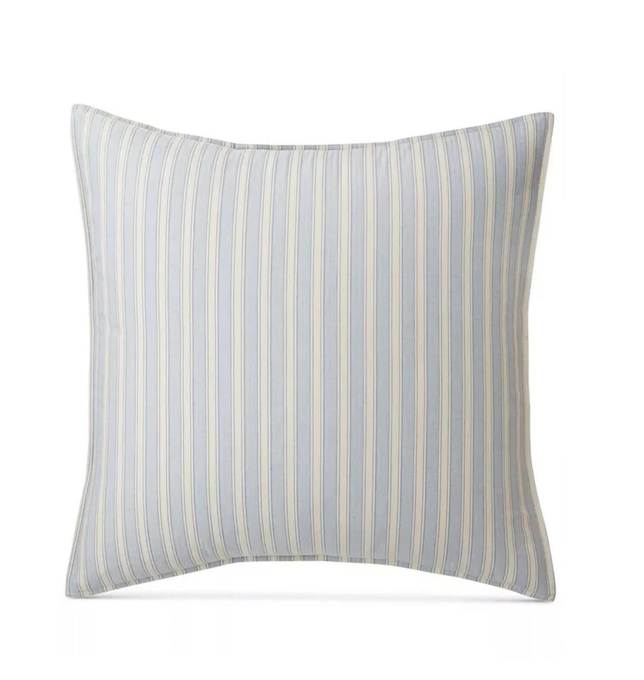 Ralph Lauren Graydon Bold Stripe Dune Chambray Euro Sham 26x26 Coastal