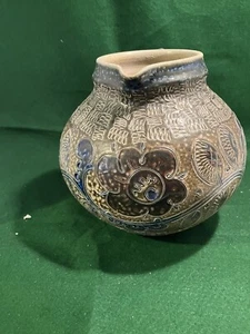 German Westerwald Pitcher Salt Glazed Warm Colors Hearts & Flowers - Picture 1 of 4