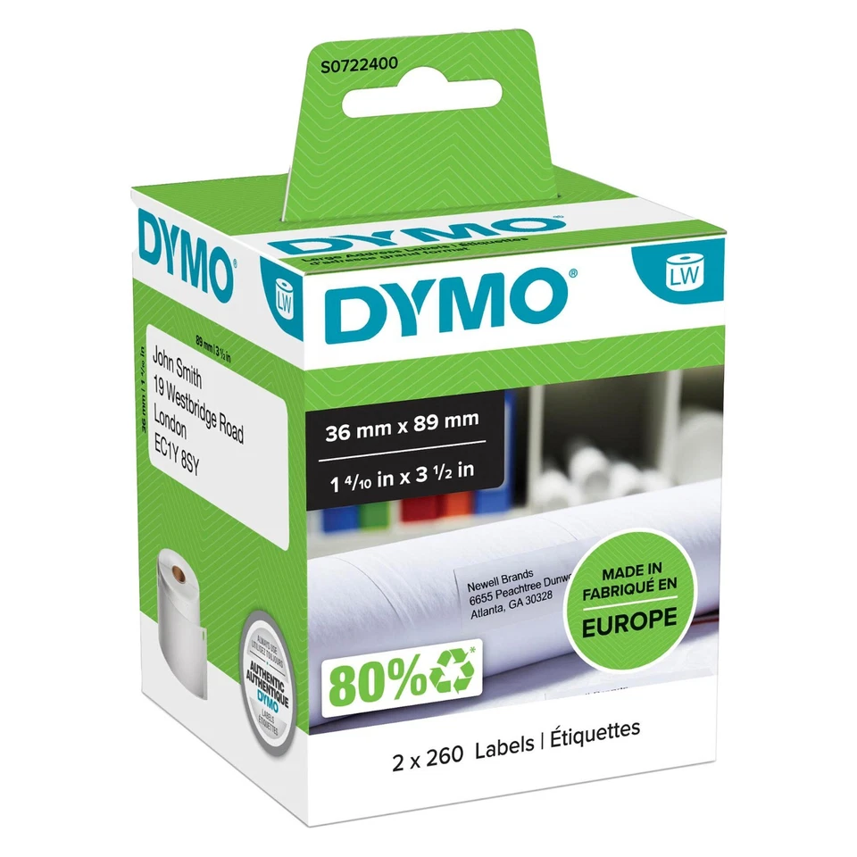 Etiquettes adresses 36 x 89 mm Dymo - 2 rouleaux de 260 - Photo 1/1
