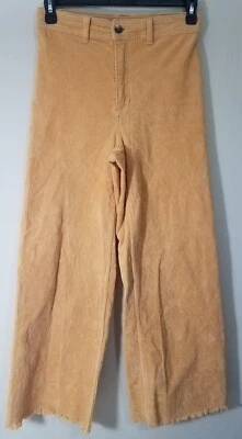 BILLABONG Free Fall High Waist Corduroy Pants Women 28 Orange Wide Leg Raw Hem - Image 1 of 4