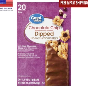 Chocolate Chip Chewy Granola Bars 20 Count Healthy Snack Whole Grain Dipped New - Picture 1 of 8