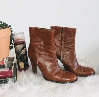 J. Botines Crew Vintage Cuero Marrón Coñac Costura Central Tacón 8 Foto 1 de 4