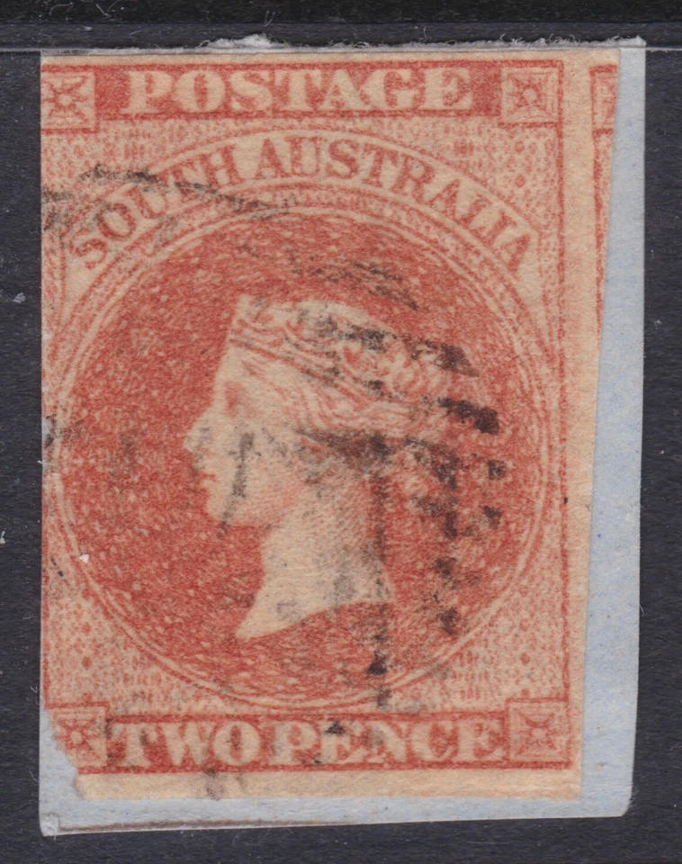 c.1865 SA Australia del Sur 2d QV cara lateral naranja sobre papel Pce REF: SAA2O21 Foto 1 de 1