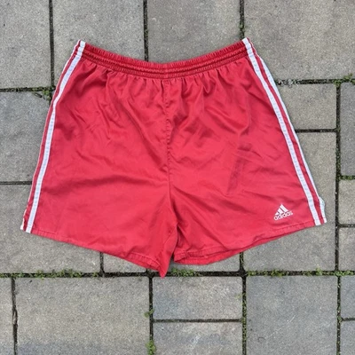 Vintage Adidas 90s Soccer Shorts Nylon Red 3 Stripes Logo Size Medium - Image 1 of 4