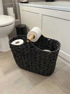 Black Woven Toilet Roll Storage Rack Bathroom Tissue Holder. - Picture 1 of 3