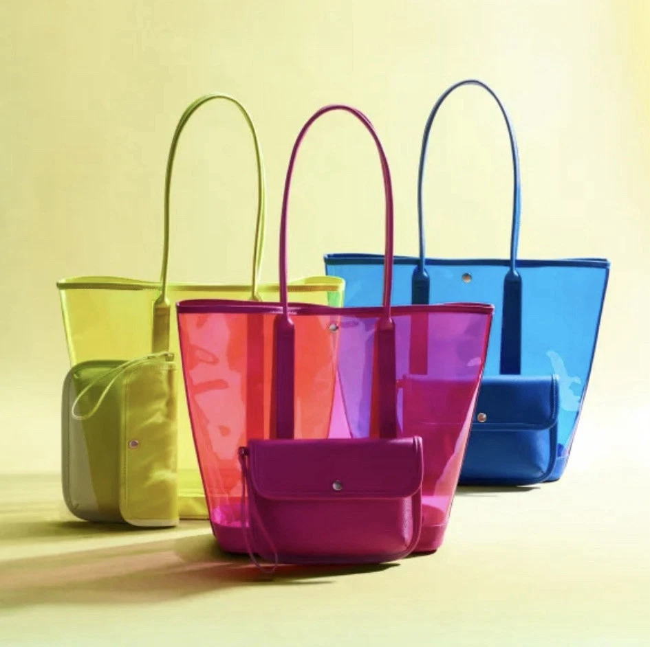 NEW Neiman Marcus Clear PVC Blue Tote & Cosmetic Bag ~ Weekender Valentines 2025 - Image 1 of 4