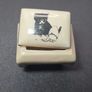 Vtg Small World Greetings Kitty Cat Chick Japan Porcelain Trinket Ring Box - Picture 1 of 14