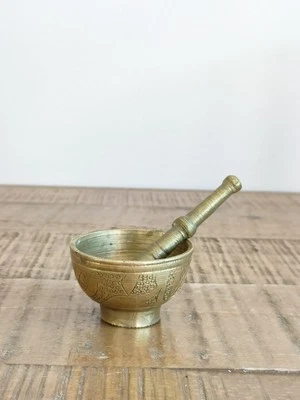 Petit Mortier en Bronze/Laiton avec son Pilon - Apothicaire - Vintage ∅4,5cm - Photo 1/4
