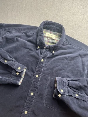 Camisa Eddie Bauer Para Hombres XL Azul Pana Botones Bolsillo Manga Larga Agujero Defecto Foto 1 de 4