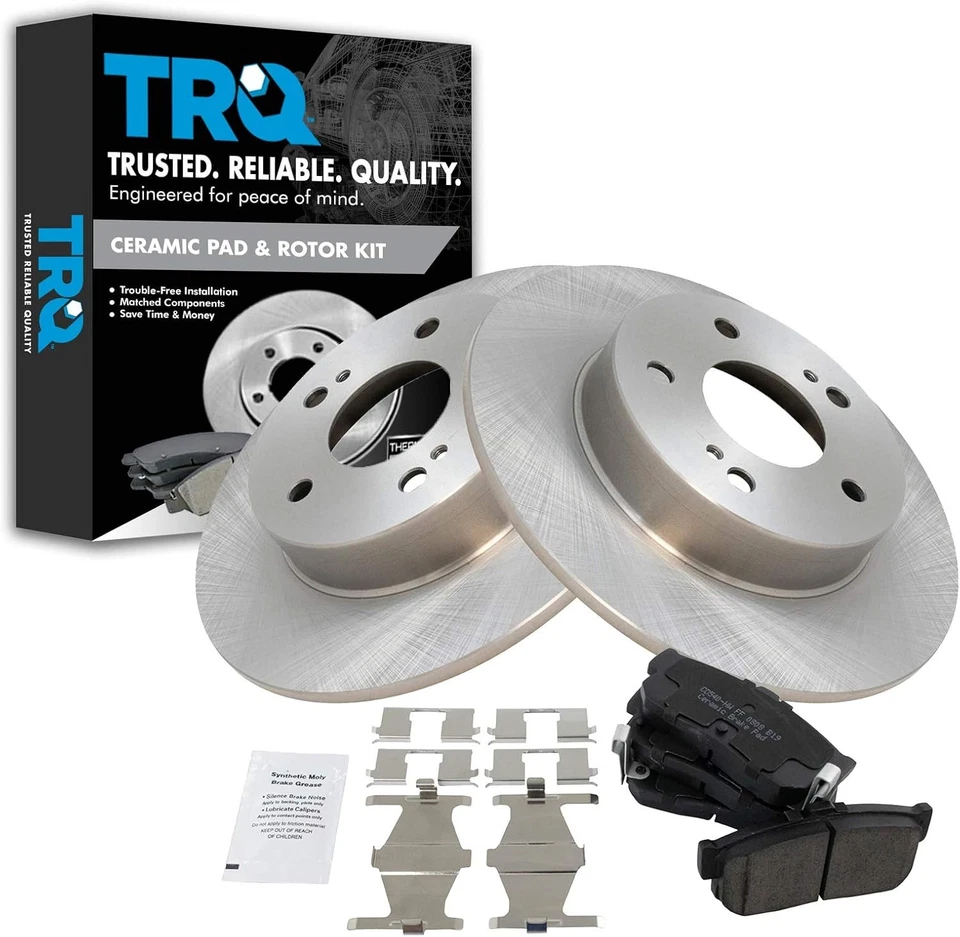 TRQ Rear Brake Pad & Rotor Kit Pads Ceramic for 96-01 INFINITI I30 BKA10819 - Image 1 of 1